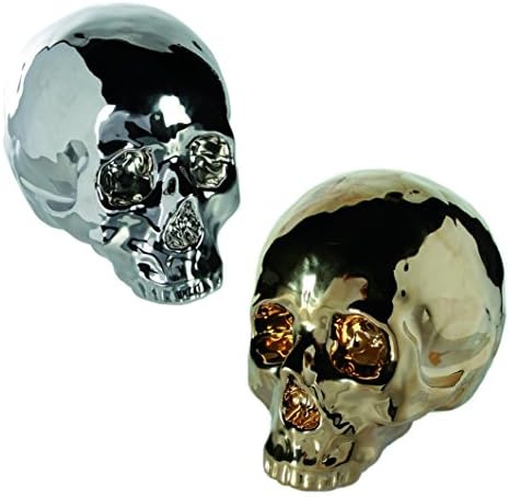 SILVER Metallic Coloured Skull Ceramic Money Box/Piggy Bank/Coin/Savings, A Great Gift Idea for Christmas or Birthdays