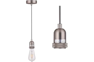 SHINY STAR Pendant Fitting Satin Nickle Ceiling Light Fitting, Vintage Metal Ceiling Rose with Braided Flex Cable and Metal E27 Lamp Holder KIT Accessary HT201SN