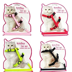 PSK PET MART Cat Adjustable Nylon Harness Strap Collar with Leash Set Small Pet Walking for Kitten- Plain (Color May Vary)