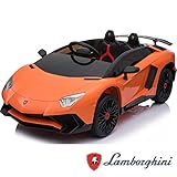 Licencia oficial Lamborghini BC Babycoches-Coche electrico 12 V para niños Lamborghini AVENTATOR, monoplaza, Mando Parental, Puertas Verticales, Asiento Polipiel, Ruedas EVA. Color Naranja