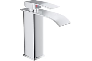 VOLTIX Rubinetto per Bagno a Cascata - Miscelatore Monocomando per Lavabo con Risparmio Idrico - Regolabile per Acqua Calda e Fredda - Rubinetto Lavabo Moderno Design Elegante per Bagno (Cromato)