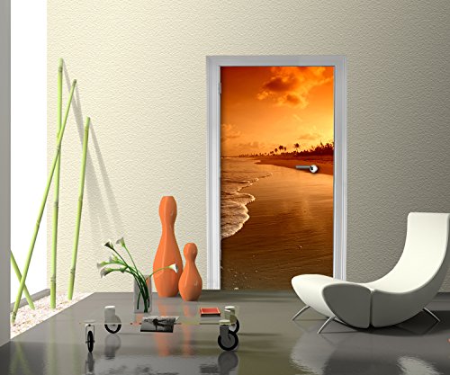 Türtapete Strand Sonnenuntergang Tapete Kunstdruck Türbild | 90 x 200cm (B x H) | Papier