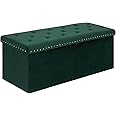 Bonlife Folding Ottoman Bench Seat with Storage,Extra Large End of Bed Storage with Lids,Velvet Footstool for Living Room,Dark Green,110x40x40cm
