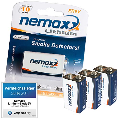 Nemaxx ER9V - Pila de 9 V (1200 mAh, litio), color blanco - Pack de 3 unidades