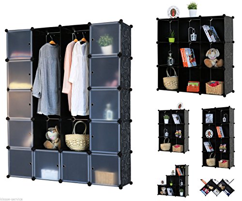 Kronenburg Regalsystem Steckregal Schrank Regal Kleiderschrank Garderobe – 184 x 148 x 37 cm – Schwarz Dekor - 4