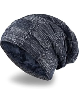 Grin&Bear Long Slouch Beanie Grobstrick Mütze mit Teddy Fleece gefüttert M11