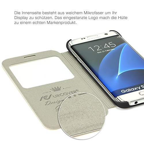 Urcover   Samsung Galaxy S7 Edge   View Case Funda Protectora   Cross Pattern en Gris   Carcasa Protecci  n Completa Case Cover Smartphone M  vil Accesorio