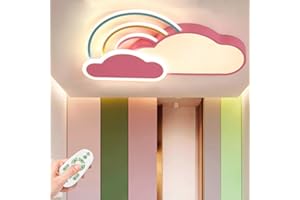 AUCF LED Deckenleuchte Kreativität Weiße Wolken Regenbogen Kinderzimmer Jungen Mädchen Deckenlampe Baby Schlafzimmer Deckenbeleuchtung Cartoon Acryl Lampshade Kinderzimmer Deckenlicht,Pink/65cm,Dimmable