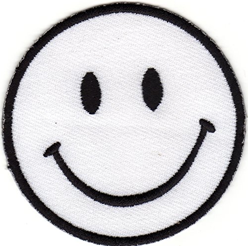 Iron on Patch Sew on Embroidered Application White Smiley Happy Face Big Size