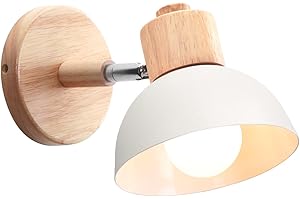 iDEGU Lampada da Parete Retrò Vintage Applique da Parete Interno in Metallo e Legno Moderne Lampada a Muro Orientabile E27 Luce da Camera da Letto Soggiorno (1 Pezzo, Bianco)