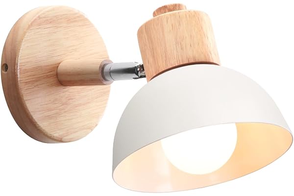 iDEGU Applique Murale Industrielle Vintage 15CM Lampe Murale Réglable en Bois Métal Rétro E27 Luminaire Applique Interieur pour Chambre Salon Couloir Restaurant (1 Pack, Blanc)