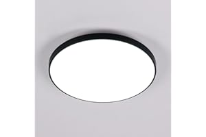 SENQIU Lampara LED Techo Moderno 24W 6500K Blanco Frio Plafon Led Techo Redondo Negro IP54 Impermeable Luz Led para Baño, Cocina, Pasillo, Sala de Estar, Ø27cm
