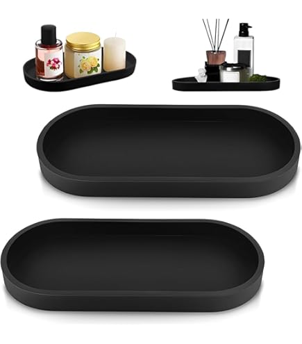 2 Vassoi Da Bagno In Resina - Ovali, 25x11x2 Cm, Nero, Organizzatore Per Lavandino - Foto 10