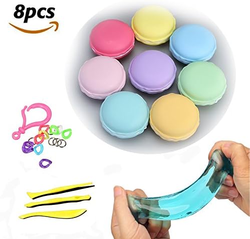 Amaza 8PCS Macarons Slime Kit, Squishies Kawaii Crystal Slime Clay for Kids Gift DIY Slime Stress Relief Toys with 3 Craft Sculpture Tool (Multicolour)