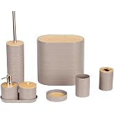 Porsima 4533 8 Par&ccedil;a Banyo Seti - Bambu Kapaklı &Ccedil;&ouml;p Kovası, Sabunluk, Diş Fır&ccedil;alığı ve Wc Fır&ccedil;ası Cappuccino