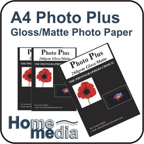 Home Media Photo Plus, A4 230gsm Pro-Duo Gloss, Matte Photo Paper - 50 Sheets of Premium Grade Gloss Coated Inkjet Photo Paper with Matte Coating on Reverse Side.