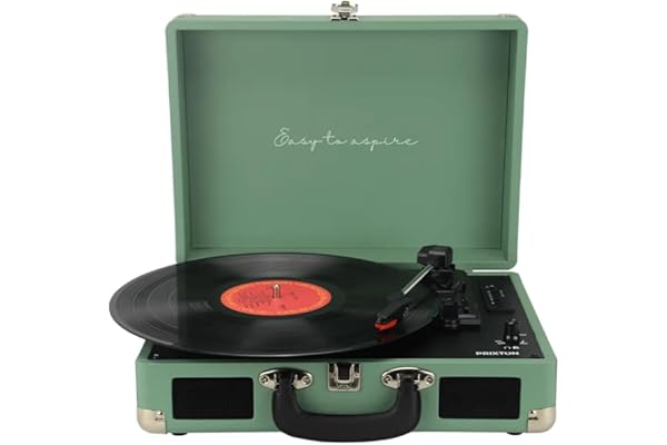 PRIXTON Platine Vinyle VC400, Tourne-Disque Vintage avec Bluetooth, Lecteur et Convertisseur des vinyles, 2 Haut-parleurs intégrés, Design Mallette, 3 Vitesses 33/45/78, Couleur Vert