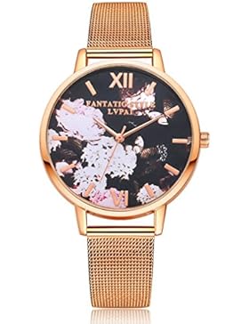 Souarts Damen Armbanduhr Einfach Mesh Metallarmband Rose Schmetterling Muster Casual Analoge Quarz Uhr Rosa gold...