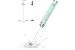 Maestri House Akumulatorowy spieniacz do mleka ze stojakiem, ręczny elektryczny ekspres do pianki, wodoodporny, odłączany mikser do napojów ze stali nierdzewnej, 2 trzepaczki do latte, cappuccino