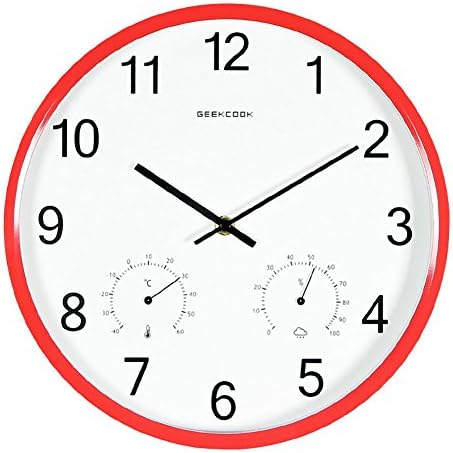 Simplicity Digital Wall Clock , Modern Round Colorful Stylish Silent Non-ticking Home Kitchen/Living Room with Hygrometer And Thermometer 12 Inches , red