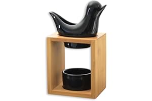 ZEN ARÔME Bruciatore profumo Birdy nero – Bruciatore fondente cera profumata – Diffusore olio essenziale e profumo casa – Portacandele aromaterapia porta candela in legno e ceramica decorativa – Altezza: 13 cm
