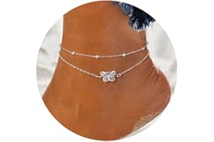 YADOCA Argent Bracelets de Cheville pour Femmes Réglable Papillon Coeur Double Couche Plage Pied Bijoux Cheville Cadeaux pour Femmes Adolescentes, avec Boîte-Cadeau