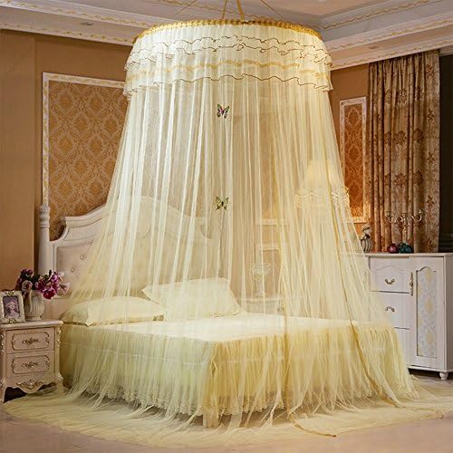 TYCN Mosquito Net Canopy Lace Dome Princess Bed Cotton Cloth Tents Childrens Room Decorate For Baby Kids Reading Play Indoor Games House Stylish Lace Princess Butterfly Dome Mosquito Net (Yellow)