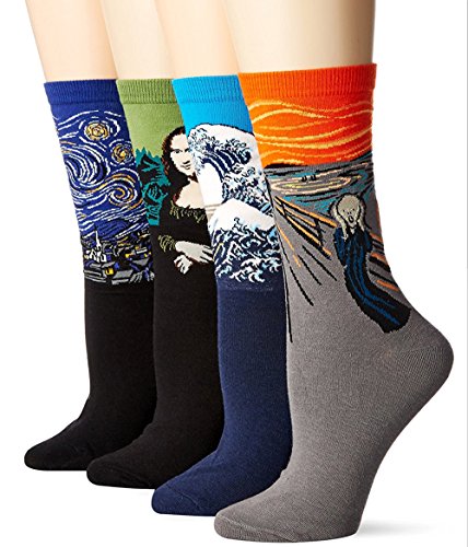 Paisdola Lot de 4 paires de chaussettes en coton imprimées pour hommes (Tableaux célèbres)