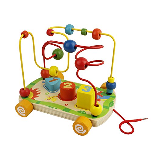 Nuheby Giochi in Legno Gioco Labirinto Giochi Educativi Roller Coaster con Due Diversi Colori in Loop Bead Maz
