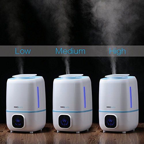 Humidificador Ultrasónica 3,0L de Vapor Frío InnoBeta Fountain bebe Humidificadores Ultrasonidos – Silenciosa, apagado automático, duradera, con pantalla LED táctil y control remoto (azul) + Reloj termo-higrómetro de regalo