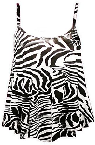 Womens Ladies Cami Sleeveless Swing Vest Top Strappy Printed Flared Plus Sizes Zebra Print XL UK 16-18