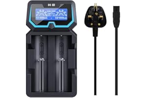 Protected 21700 Battery Charger XTAR New X2 Charger 2-Bay 18650 Charger with AC and USB input LCD Screen for 3.6V/3.7V 14500-26650 Li-ion Batteries 1.2V Ni-MH and Ni-CD Rechargeable Battery