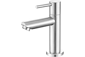 ANYCEE Robinet Lave Main Eau Froide avec Bec Hauteur 9,34 cm, Robinet Lavabo Eau Froide pour WC, Mitigeur Eau-Froide Uniquement en Acier Inox pour Salle de Bain