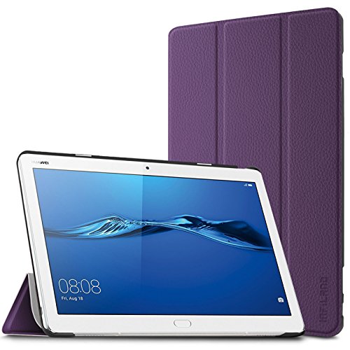 Huawei MediaPad M3 10 Lite 10 Hülle Case, Infiland Ultra Dünn Tri-Fold Muschel PU Leder Ultra Schlank Superleicht Ständer Shell Cover Schutzhülle Etui Tasche für Huawei MediaPad M3 10 Lite 10(Lila)