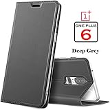 mobistyle DUX DUCIS Ultra Slim Layered TPU Bumper, Magnetic Closure Full Body Protection Flip Folio Leather Back Cover One Plus 6(Greyish Black)