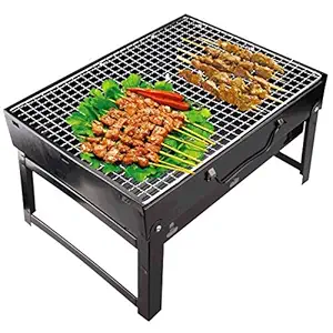 Lovely Bazaar?Style Folding & Portable Outdoor Barbeque Grill Toaster Charcoal BBQ Grill Oven Black Carbon Steel, Black