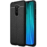 CEDO Silicon Soft Flexible Leather Textured Auto Focus Shock Proof Bumper Back Cover for Xiaomi Redmi Note 8 Pro (Black)