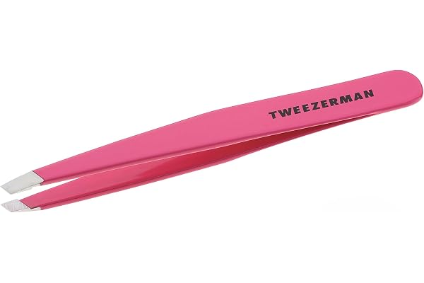 TWEEZERMAN Pince à épiler (pointes inclinées, épilation des sourcils, qualité professionnelle, acier inoxydable), Pretty in Pink