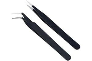 YPYMOD Paquete de 2 Pinzas Puntiagudas Curvas Rectas de Para Extensiones de Pestañas,Pegatinas Para Uñas,Diamantes de Imitación, Recogedores de Pestañas, Con Funda de Cuero (Negro,11,5 cm x 1 cm)