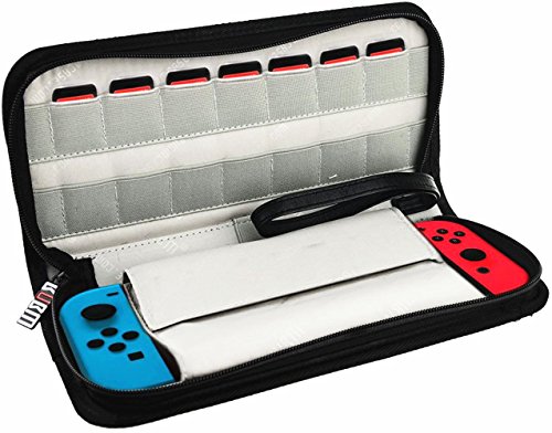 Preisvergleich Produktbild CestMall Nintendo Switch Schutzhülle Tragbarer Hartschalentasche Reisetasche mit Reißverschluss und Handschlaufe und Spielkartenhalter Tasche für Nintendo Switch Konsole und Zubehör - Schwarz