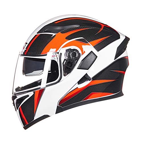 OUTO Casque de Moto Four Seasons Full-Cover Personality Casque intégral Anti-buée Casque de Moto d'été (Color : White Orange Carbon Lead Color)