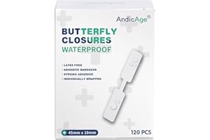 ANDICAGE Tiras de cierre de mariposa, vendas adhesivas sin látex para cierre de heridas con almohadilla antiadherente para protección de heridas en la piel (240)