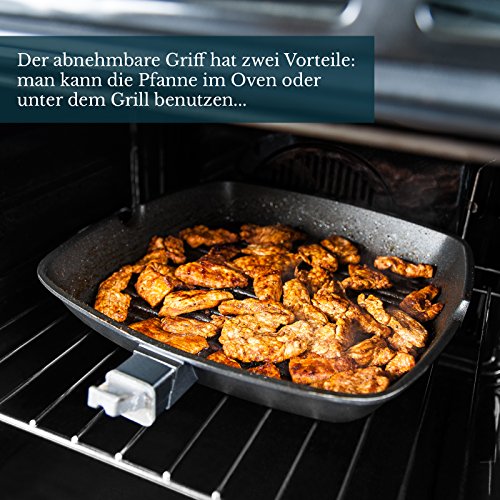 Savisto 28cm Premium Aluminiumguss Antihaftbeschichtete Grill Pfanne für Gas, Induktions & Elektronischen Herd mit abnehmbaren Griff - 3