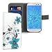 Produktbild kwmobile Hülle für Samsung Galaxy S3 i9300/S3 Neo i9301 - Wallet Case Handy Schutzhülle Kunstleder - Handycover Klapphülle mit Kartenfach und Ständer Blumenmuster Design Blau Schwarz Weiß