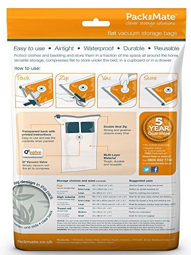 Packmate ® 2 Jumbo-Vakuumbeutel zur platzsparenden Aufbewahrung – für Kleidung, Bettdecken, Bettwäsche u. v. m. – 90 x 110 cm – 2 Stück - 2