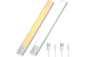 OUSFOT Luce Armadio Led con Sensore 30CM 2 Pezzi, Led Sottopensile Cucina 3 Temperature Colore Regolabile Luminosità, Ricarica via USB, per Armadio, Credenza, Studio