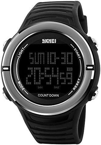 Men's LED Digital Sports Watch Waterproof 50M Water Resistant Multifunction Electronic Outdoor Military Watch Backlight Stopwatch Calendar Dual Time Army Watch for Running Fitness - Black