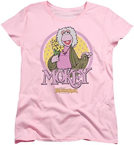 Fraggle Rock Mokey Circle Womens Short Sleeve Shirt Pink MD