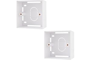 rhinocables 45mm Ethernet Back Box for Faceplates | Surface-Mounted Pattress Wall Box | Fits Single Gang RJ45 Plate for CAT5e, CAT6 & CAT6a Network Sockets | Durable Plastic with Brass Ports (2 Pack)