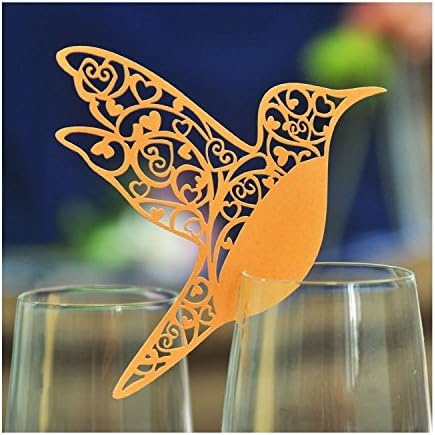 ColorMax Pack of 50 Laser cut ivory Hummingbird Name Place Cards for Wine Glass (Yellow)